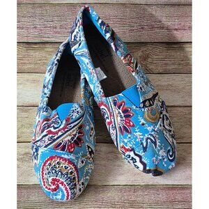 Cute Isabel Blue Red Floral Paisley Slip On Casual Shoes 7 Canvas Leather Insole
